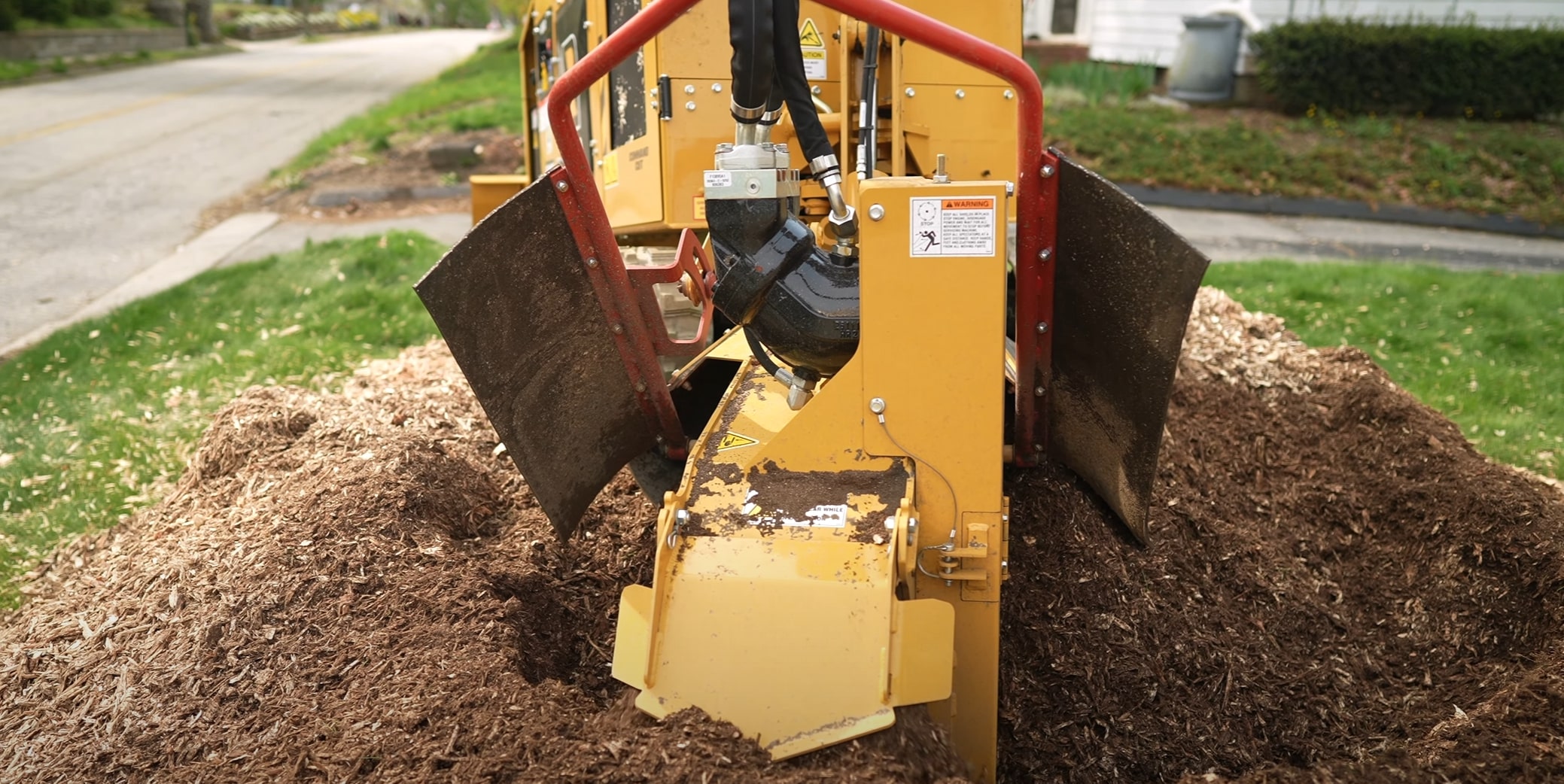 Professional stump grinding equipment removing tree stump in Paterson, NJ